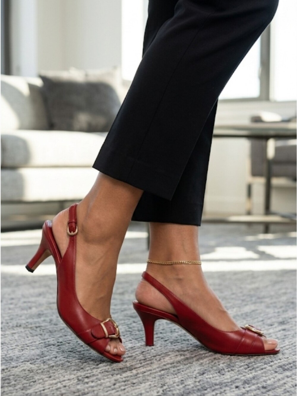 COLE HAAN Size 9.5b Red Leather Slingback Heels Nike Air